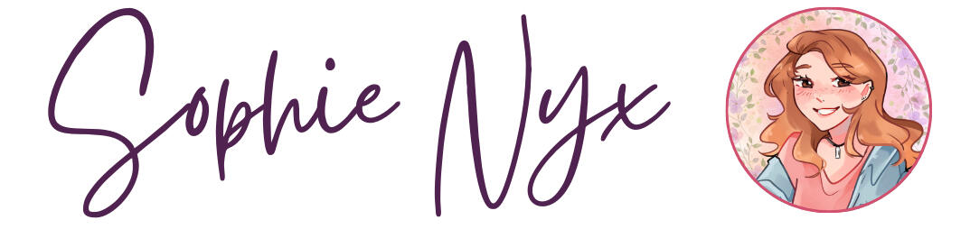 Title header image reading Sophie Nyx with image of a drawn headshot of a woman with reddish-blonde hair.